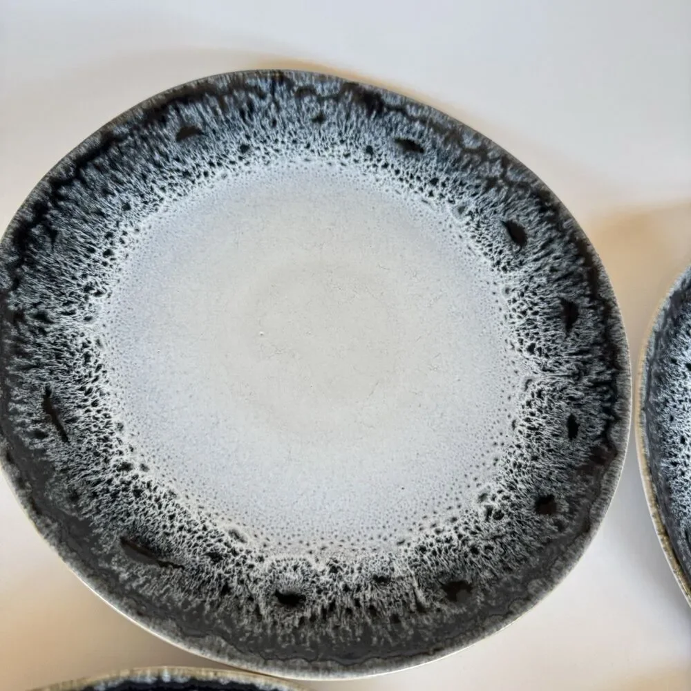 4 West Elm Reactive Glaze Blue Black White Brown Salad Bread Lunch Plates